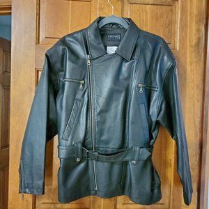 Boutique Europa Black Leather Bomber Jacket  SZ 12